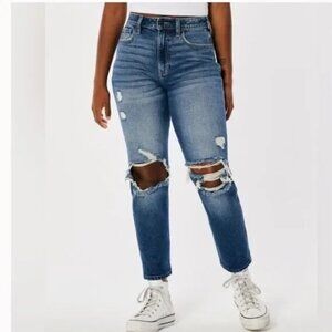 Hollister NWT Curvy High-Rise Mom Jean Distressed Vintage Stretch W24 L27 sz 0R